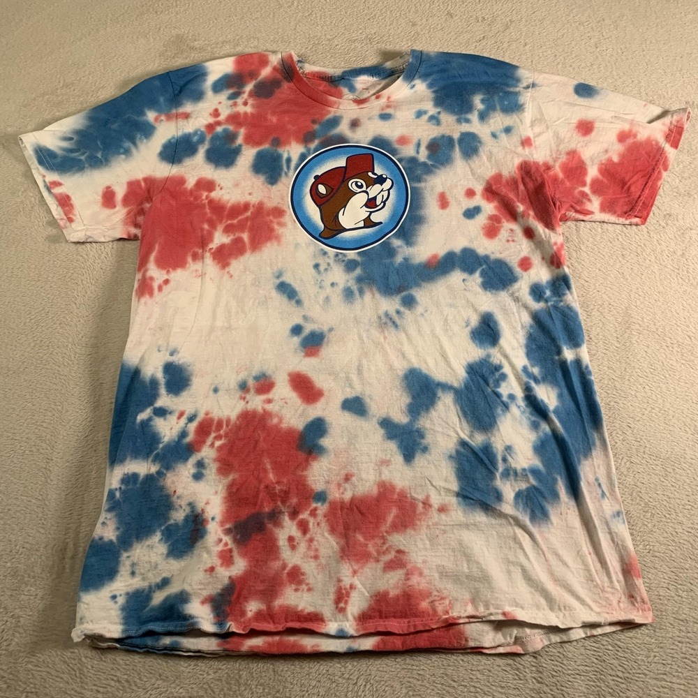 Buc-ee's Shirt Mens XL Red White Blue Tie Dye‎ Lets Get It Poppin USA Graphic
